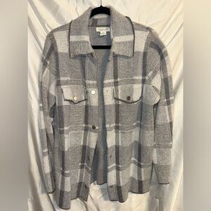 Rachel Zoe Gray and White Plaid Lightweight Shacket